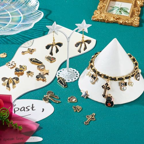 30 st. Cross Emaill hangers Zwarte Zwan/Bow Emaill Dangle Charms Butterfly Heart Cat Shape Hangers Assorted Emaill Hangers voor DIY oorbellen ketting sieraden maken, Emaill, Emaill