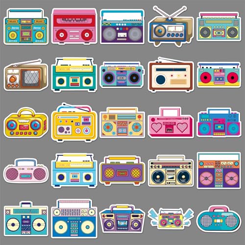 Radio Stickers voor tieners en volwassenen, 50 stuks Radio/Wireless Vinyl Sticker Set, Auto, Motorfiets, Fiets, Skateboard, Snowboard, Bagage, Laptop, Koffer, Helm, Motorfiets, Computer 3