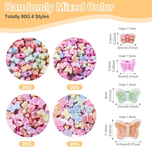 80G Vlinder Plastics Kralen Kleurrijke Insecten Ambacht Kralen Vlinder Spacer Kralen 4 Styles Bulk voor DIY armband ketting sleutel kettingen ambachten sieraden maken 4