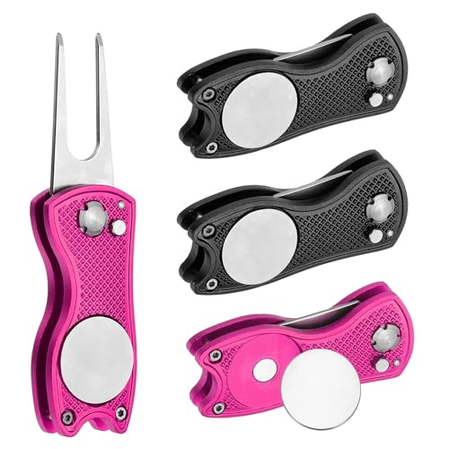 Golf divot reparatie gereedschap Vouwbare metalen golf Green divot gereedschap met magnetische bal Marker en roestvrij stalen vork