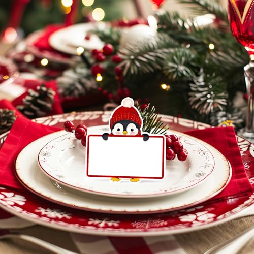 50 Stks Kerstplaats Kaart Pinguïn Tafel Zitkaarten Papier Naam Kaarten Voor Kerst Tafel Instelling Verjaardag Xmas Bruiloft Diner Party Supply 4