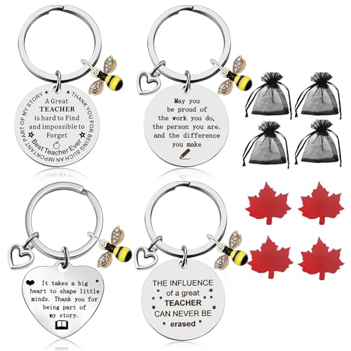Leraar Geschenken Sleutelhanger 4 Stukken, Betekenisvol Dank U Metalen Sleutelhangers voor Vrouwen Mannen, Instructeur Professor Coach
