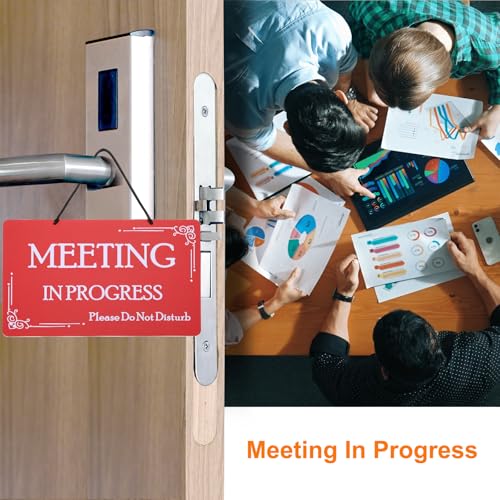 Meeting in Progress Deur Hanger Sign niet storen, PVC Double Sided Welkom Knock Door Sign Decor voor Office, Vergadering, Sessie, Huis, Opname, Rood Zwart, 30cm x 20cm 4