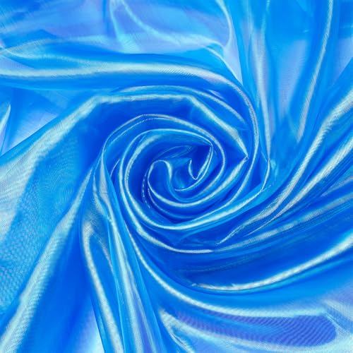 3m Organza Fabric, Rainbow Gradient Lace Iridescent Holografische Mesh Stof voor bruiloft jurk Gordijn Fotografie Achtergrond DIY Supplies Decor 1.5m breed, Dodger blauw