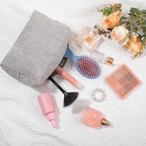 Vrouwen make-up tas kleine reis cosmetische tas met rits grote capaciteit cosmetische tas reizen accessoires Organisator Multifunctionele make-up tas voor vrouwen, grijs 4