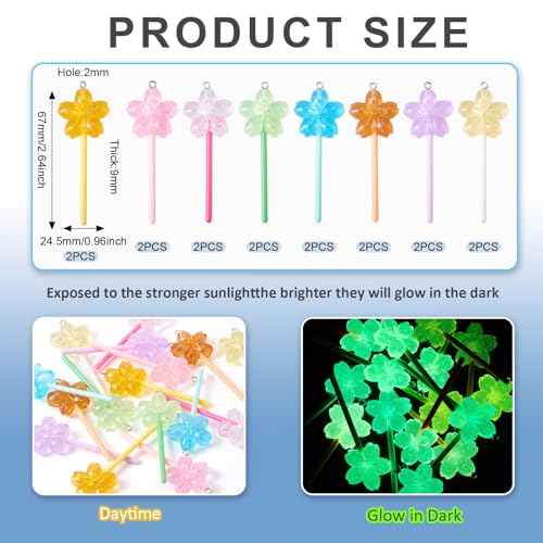 16 st Flower Magic Stick Hars Hangers Luminous Magic Wand Cherry Blossoms Lollipops Bedels met lusjes Opaque Bloemen Dangle Zoek voor oorbellen sieraden maken, Hars, Hars 3
