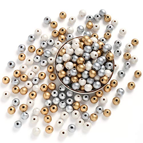 Kralen 450 stuks houten kralen met gat goud zilver wit ambachtelijke kralen voor DIY sieraden 3 kleuren