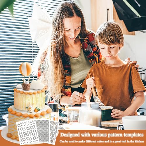 6 stuks Cake Decoratie Sjablonen, Holle Lace Design Embossing mallen Herbruikbare Cake Decoratie Boterroom Bloemen Cake Stencils Cake Relief Sjablonen voor Verjaardag, Bruiloft, Partij 5