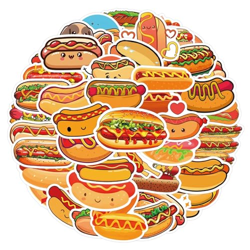 Hot Dogs Stickers voor tieners en volwassenen, 50 stuks, Hot Dogs, Vinyl Sticker Set, Auto, Motorfiets, Fiets, Skateboard, Snowboard, Bagage, Laptop, Koffer, Helm, Motorfiets, Computer