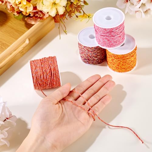 4 Rolls gevlochten katoenen koord oranje rode Macrame Wire 1.2mm Gedraaide kralen String voor ketting Chinese knopen Lanyard Tassel Wind Chime armband Crafting sieraden 5