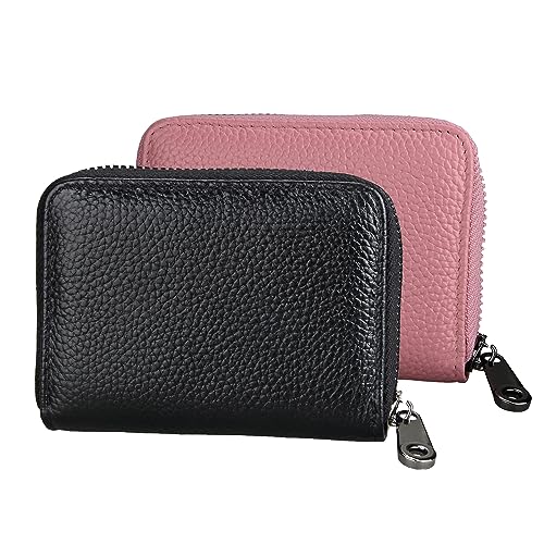 Credit Card Houders, 2 stuks rits portemonnee ID-kaarthouder lederen creditcard geval, 11 kaart Slots, RFID bescherming accordeon portemonnee geval voor mannen vrouwen (zwart, zwart, compact