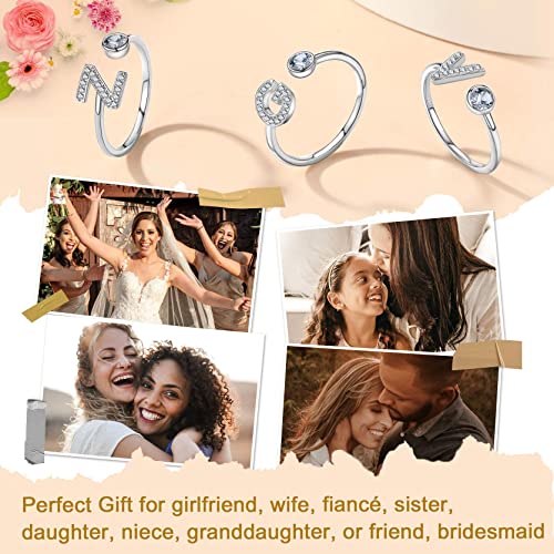 S925 Zilveren Zircon Letter Ring Open verstelbaar Initiële Alfabet A-Z Ring Dames Stapelbare Zircon Verlovingsring Memoire Ring in witgouden ring Maat voor 51,8 (16,5) - 67,2 (21,4) 5