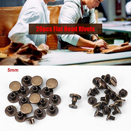 Set van 20 lederen Rivets Double Cap Rivet Chicago Bindende Schroeven Bijdragen Assortiment Kit voor Scrapbooks, Fotoalbums Lederen Reparatie (5mm) 3