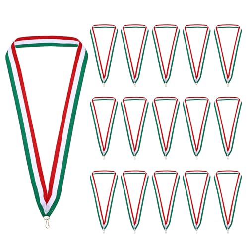 Award Neck Ribbons, Pack van 25 Polyester Medal Lanyards met Click Clip, Blank Award Ribbon voor Competition Performance Sport Party, Groen/Wit/Rood