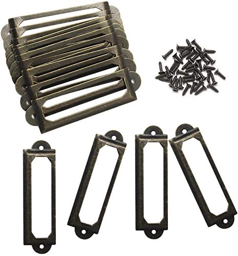 50 st. Etikethouders Messing Metalen File Kabinet Lade Labels Houders Platte kaarthouder 60 x 17mm Label Frames Kaart met Schroeven voor Office Library 3