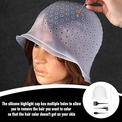 7 Stuks Siliconen Highlight Caps Siliconen haardop set Herbruikbare kap met gaten Haardop markeren met tasjes en naald voor haar Salon thuis Haarverf Accessoires 4