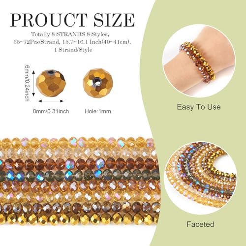 520st Rondelle Glazen Kralen 8mm Bruin Geel Facet Kralen Losse Spacer Kralen Losse Spacer Kralen Bulk voor sieraden armband Vrouwen DIY Thanksgiving oorbellen ketting 5