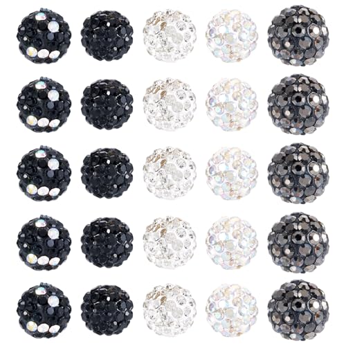 100st 10mm ronde schijf Bal kralen zwart wit Rhinestone Klei kralen Kristal Spacers Bulk voor sieraden het maken van kralen Pen decoratie