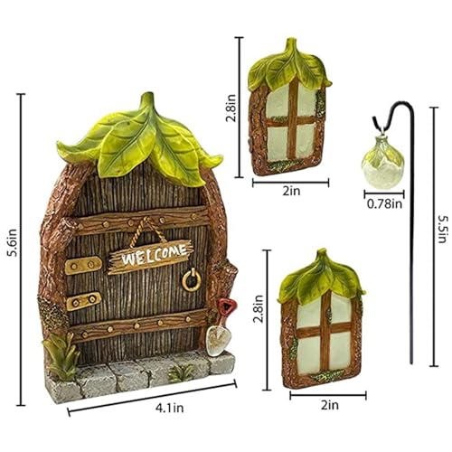 Fairy Deur & Window Set, Glow window Deur Decoratie voor Boom Glow in the Dark Hars Miniatuur Fairy Tuin Gazon Ornament Art Sculptuur Outdoor Decoratie 4
