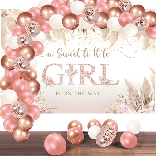 Een lief klein meisje is op de weg baby welkom achtergrond roze bloemen baby douche fotografie achtergrond bloem meisje feest decoraties Feestbanner Stof Tekenposter 4