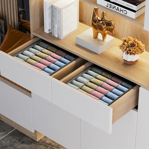 Set van 2 lade Organisatoren, Vouwbare Niet-Woven Stof voor Ondergoed, Beha's, Sokken, Opslag Doos met Compartiment, Space Saving, Sokken Opslag (Licht Grijs) 4