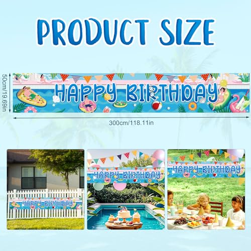 Gelukkige verjaardag zwembad Banner, 300x50cm Extra grote zwembad Banner Zomer Themafeest verjaardag decoraties voor buiten strand decoratie