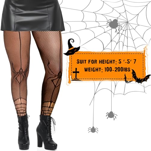 2 Pack dames Fishnet tights met spin web patroon zwart hoge waist elastische gotische visnet stockings voor vrouwen Halloween carnaval thema partij accessoires zwart 60, zwart
