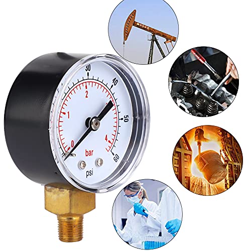 Drukmeter, 1/8 BSPT Bottom Connection Vacuümdrukmeter Dubbele schaal 50mm Dial Display Luchtwaterolie Gasmeter, industriële drukmeters (Spacnanad0sifukm2p-03) 3