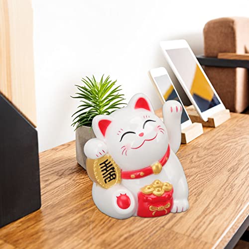 Fortune Lucky Cat Chinese decoratie Swaying Arm Zonnelicht inductiebeeld Figurine voor Home Car Ornaments (Sit Sideways White) 3