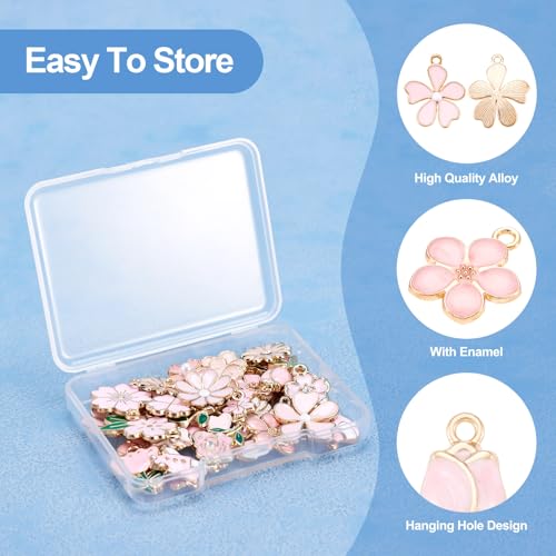 19 Styles Flower Shape Emaill hangers Tulip Sakura Flower Charms Roze Cute Petal Dangle Zoek voor DIY handgemaakte oorbellen ketting armband sieraden maken, Legering staal, Legering staal 3