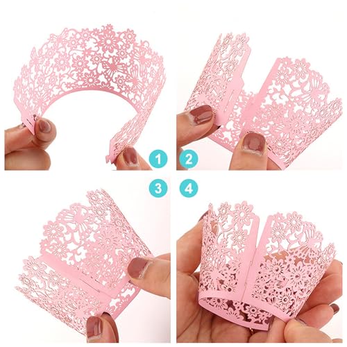 60 st cupcake wrappers, kant cupcake liners, artistiek bakken cake papier kopjes parel kant filigrae bruiloft cupcake wrapper laser gesneden cupcake gevallen voor verjaardag bruiloft 5