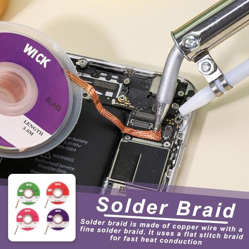 Desoldeersleuven, 4 stuks, soldeerset 2 mm, 2,5 mm, 3 mm, 3,5 mm, koperen desoldeerdraad, geen schone desoldeersleuf, ideaal voor hetsolderen en verwijderen van soldeer uit soldeerpunten 4