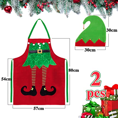 Kerstschort rode kerstschort met Kerstmuts koken schort polyester decoratieve schort voor Kerstmis kostuum vrouwen en mannen, carnaval, thema feest, etc