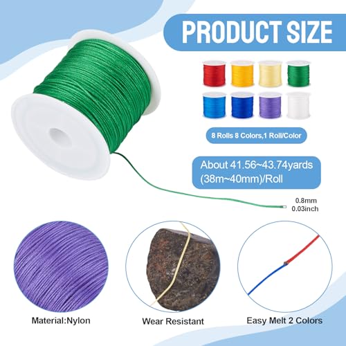 8 rollen 0,8 mm nylon kleding kralen koord sieraden touw voor ketting oorbel armband doe-het-zelf sieraden ambachten maken, 40 m/rol 3