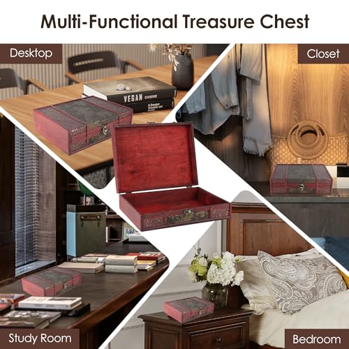 Decoratieve Treasure Chest Vintage Houten Opbergbox Multifunctioneel voor sieraden Boeken Kaarten Collectie Cadeaus Gouden Druiven 5