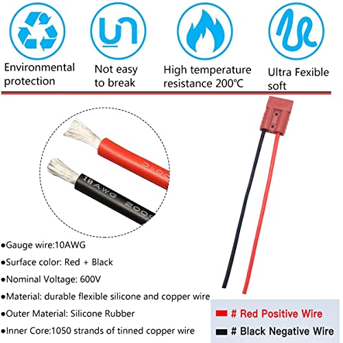 Batterij aansluiting, 50 A 600 V batterij snelle aansluiting, stekker, snelle aansluiting/scheidingsplug, met 25 cm 10 AWG kabel (2 sets, rood) 3