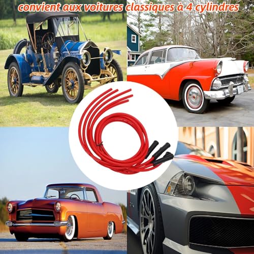 Spark Plug Plug Cable Set, Spark Plug Wire Set Rode High Performance Siliconen 1m Car Ontstekingskabel voor 4 Cilinder Automotive 8mm 3