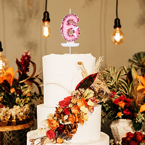 7,5cm Verjaardagsnummer Kaars, Glitter Roze Aantal Kaarsen Cake Topper Vlinder Verjaardag Kaarsen met pailletten voor verjaardag Feestartikelen (Nummer 6) 5