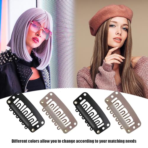 100 st U Vorm Snap Clips, 32mm 6 Tanden Geen Naai Metalen Haarstukken, 4 Kleuren, Volwassen Unisex, 1 Aantal (pakket van 100), Zwart, Off White, Bruin, Licht Bruin 3