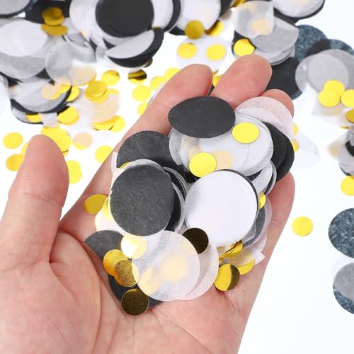 3,5cm rond weefselpapier Confetti Tafel Confetti Cirkel Dots voor bruiloft, verjaardagsfeest, ballondecoraties (1.7 oz), zwart/wit/goud 3