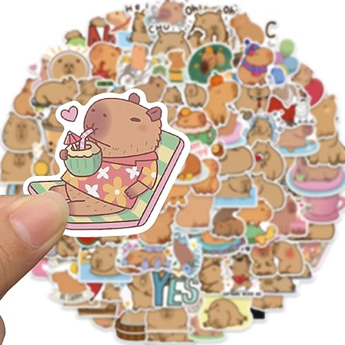 Capybara Sticker Set voor kinderen Tieners 100 stuks Capybara Waterdichte Vinyl Stickers Laptop Skateboard Koffer Helm Auto Fiets mobiele telefoon Motorrijwiel Bike Scrapbook 4