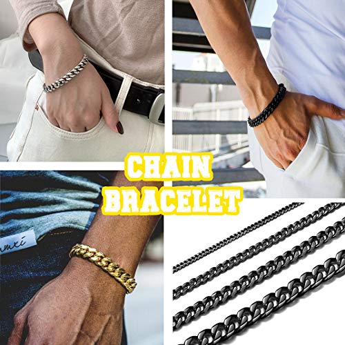 Jewelry Roestvrij staal Cuba armbanden, Mode Classic Heren armbanden, Breedte 3/6/9/12 mm, Roestvrij stalen armbanden, Cadeaus voor heren, Zilver/Goud/Zwart, 3 Kleuren, Lengte 21 5