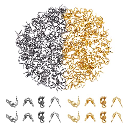 Ongeveer 400 st RVS krimpende kralen tips, open clamshell vouwen kraal tips knoop bedekt eindmutsen voor knopen en krimpende bevindingen
