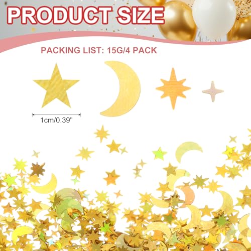 60g Star Confetti, 0,4 Inch Glitter Star Moon Tabel Confetti Twinkle Metallic Foil Sterren Sequins Sprinkles voor feest kerst decoraties DIY verjaardag bruiloft, goud