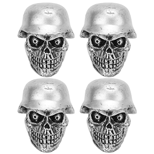 4Pcs/Set Valve Caps, Schedel type Valve Caps met Rubber Ring Universeel voor auto's Fietsen SUV's Vrachtwagens Fietsmotor (ABS + Koper)(Zilver)