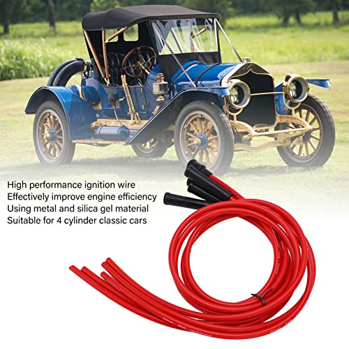 Vonkplug Kabelset, rode auto Spark Plug Cable 1m Silicone Spark Plug Cable ontstekingscomponenten voor 4 Cilinder Car 8mm 4