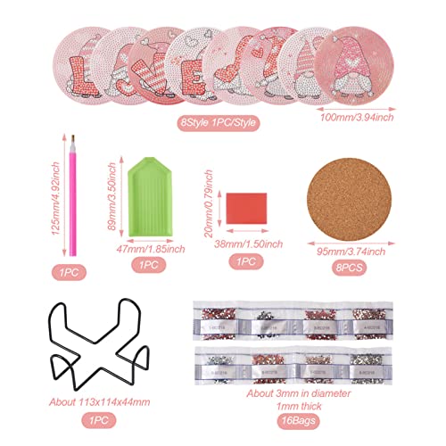 8Stuks Diamanten Kunst Coaster Kits met houder Leuke Gnome patroon 5D DIY Diamanten Schilderen Cup Mat Kleine mensen Design Tafel Placemat voor volwassenen Diamond Painting Craft 4