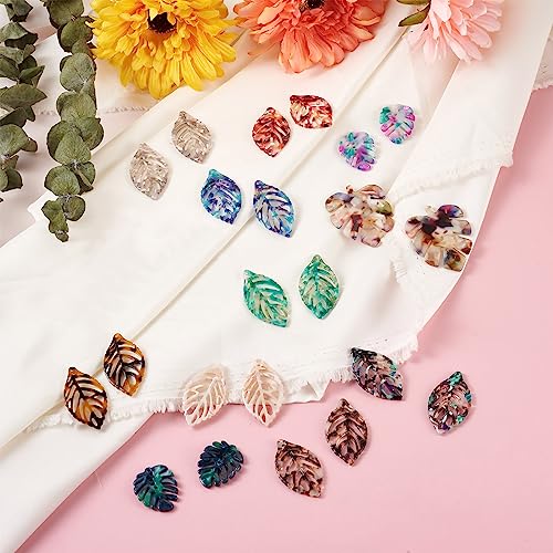24st Hars Blad Hangers Kleurrijke Cellulose acetaat Monstera Leaf Charms Ornament voor DIY Craft oorbellen ketting armband sieraden maken, Hars 4