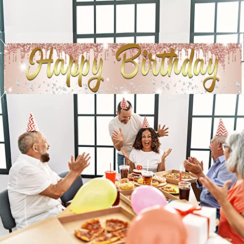 Happy Birthday Decoration Rose Gold Yard Banner Stof Teken 1e 2e 3e 10e 11e 25e 35e 45e 65e 75e 85e 85e Verjaardag Poster Tuin Decoratie Meisje/Vrouw Verjaardag Party Welkom Teken 3