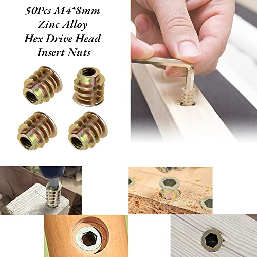 Meubels Hex Socket Nut M4 * 8mm 50Scs Type Thread Zinklegering Draad Hexagon Nut hoofd noten voor houten insert